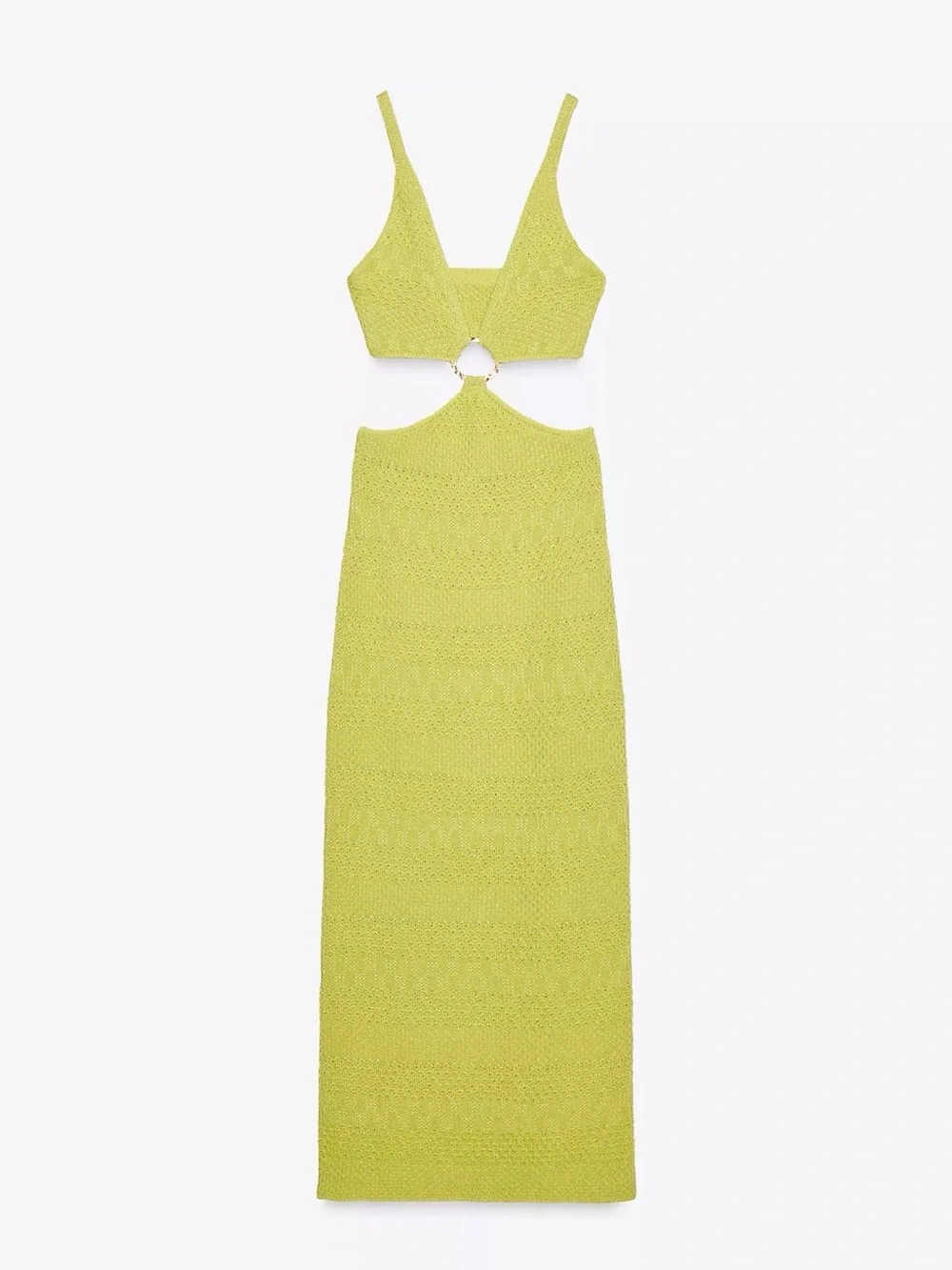 Zara Lime Green Knit Cut-Out Midi Dress - Picture 1 of 4